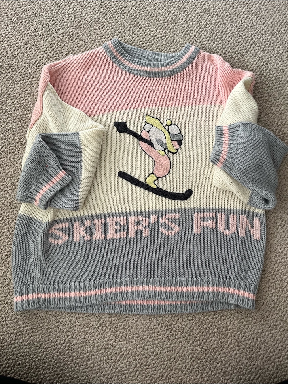 Joia Skier's Fun Colorblock Knit Sweater - Pink, Cream & Gray